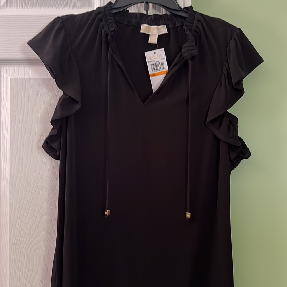 NWT MICHAEL Michael Kors Black Ruffle Sleeve Dress